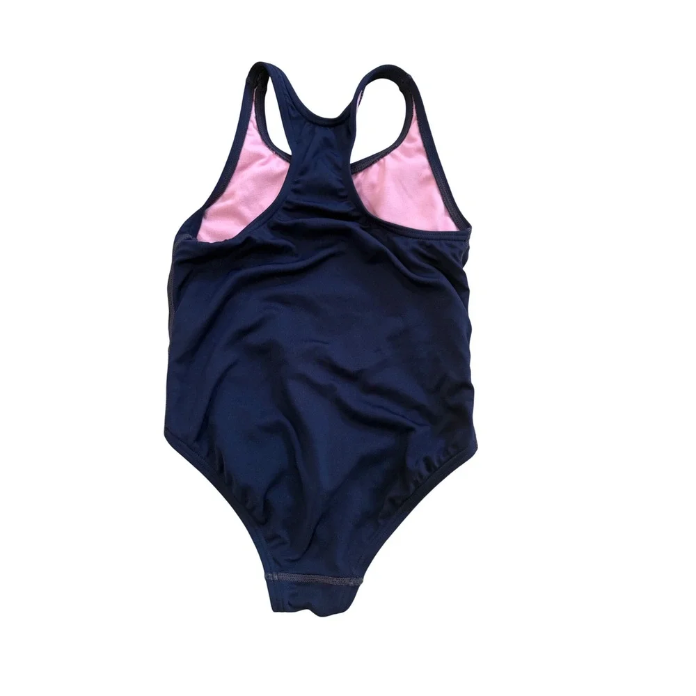 TYR Girls 6 Navy Blue Pink Solid Ella Maxfit One Piece Swimsuit Competition Swim